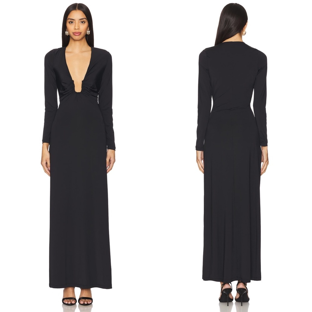 NEW BARDOT Black REMMY Plunge Neck METAL U-RING Party MAXI DRESS US 8 L